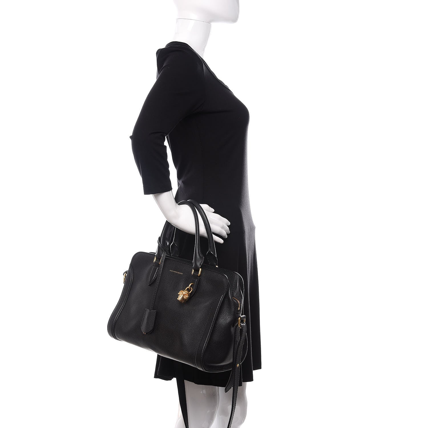 Alexander McQueen Pebbled Calfskin Small Skull Padlock Zip Around Tote Black 3 of 16