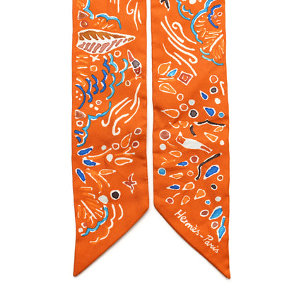 Hermes Silk Isola Di Primavera Twilly Potiron Bleu Tabac 2 of 4
