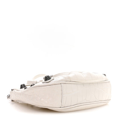 Balenciaga Extra Supple Calfskin Crocodile Embossed Le Cagole Mini Purse With Chain White 4 of 9