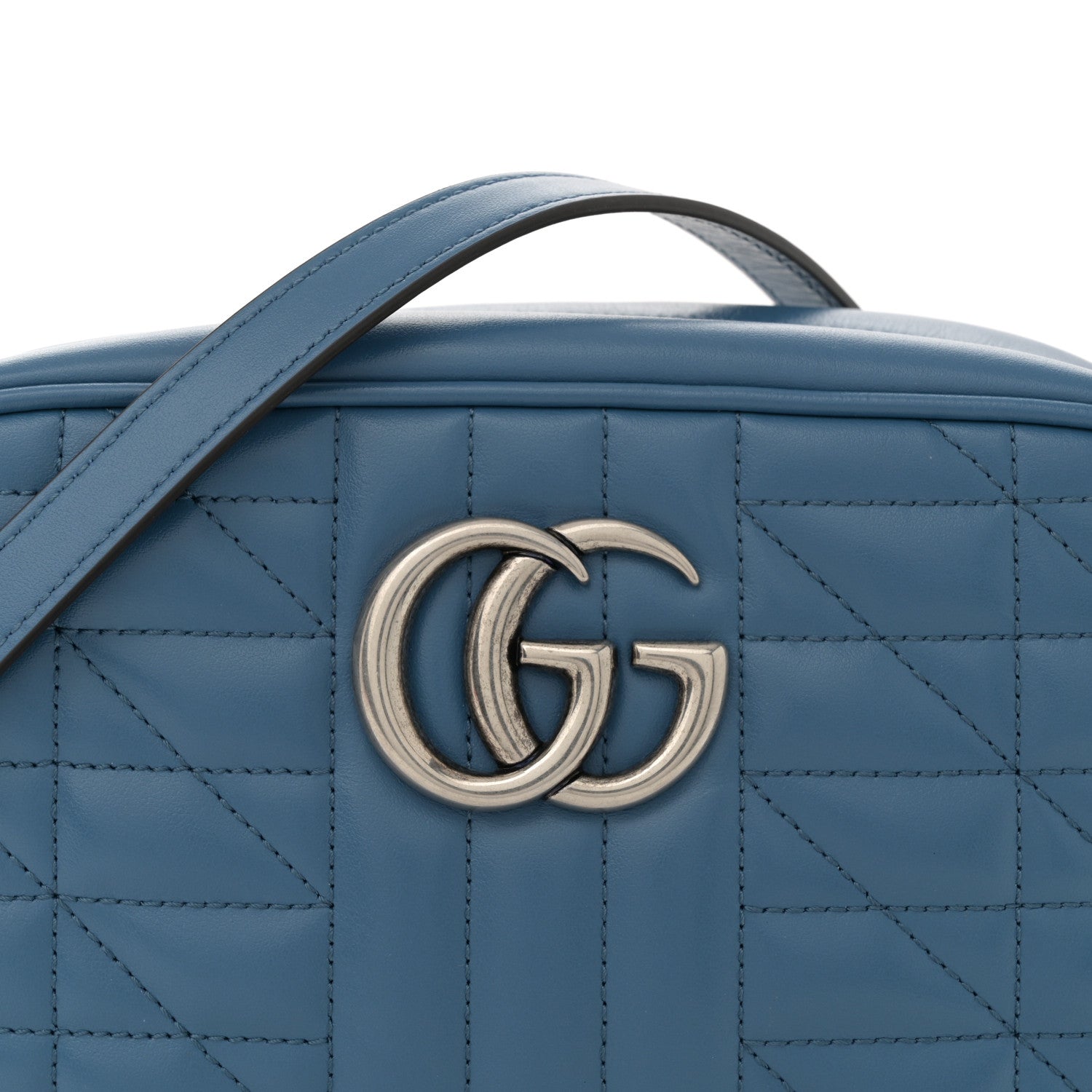 Gucci Calfskin Matelasse Aria Small GG Marmont Chain Shoulder Bag Clear Blue 8 of 10