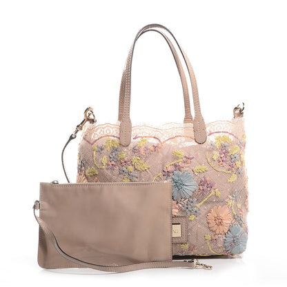 Valentino Garavani Patent Trimmed Lace Embroidered Tote Neutral 8 of 8