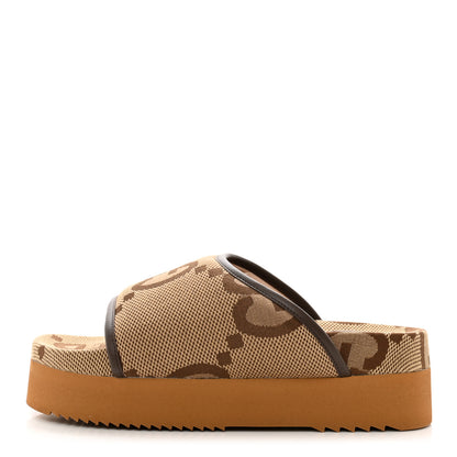 Gucci Monogram Jumbo GG Nappa Samoa Platform 40mm Slide Sandals 37 Camel Ebony New Acero 1 of 9