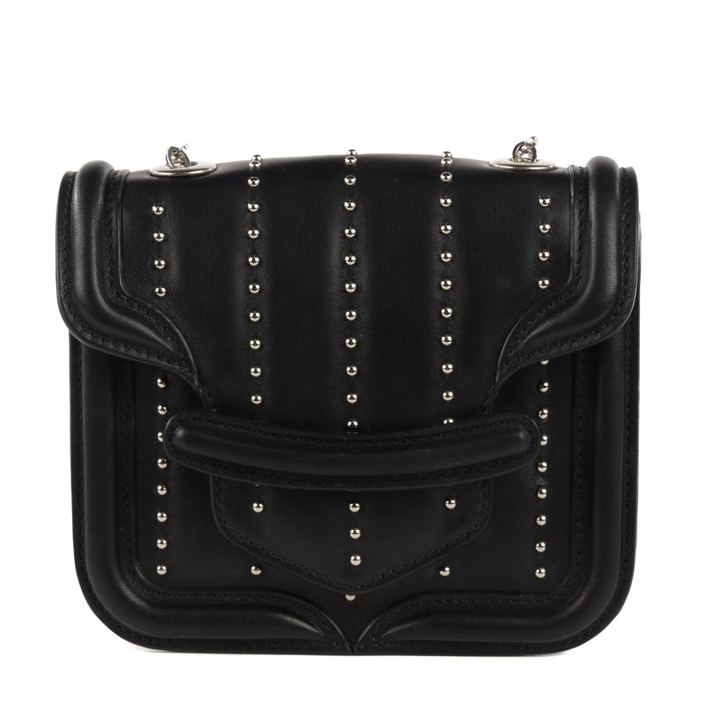 Calfskin Studded Mini Heroine Chain Satchel Black