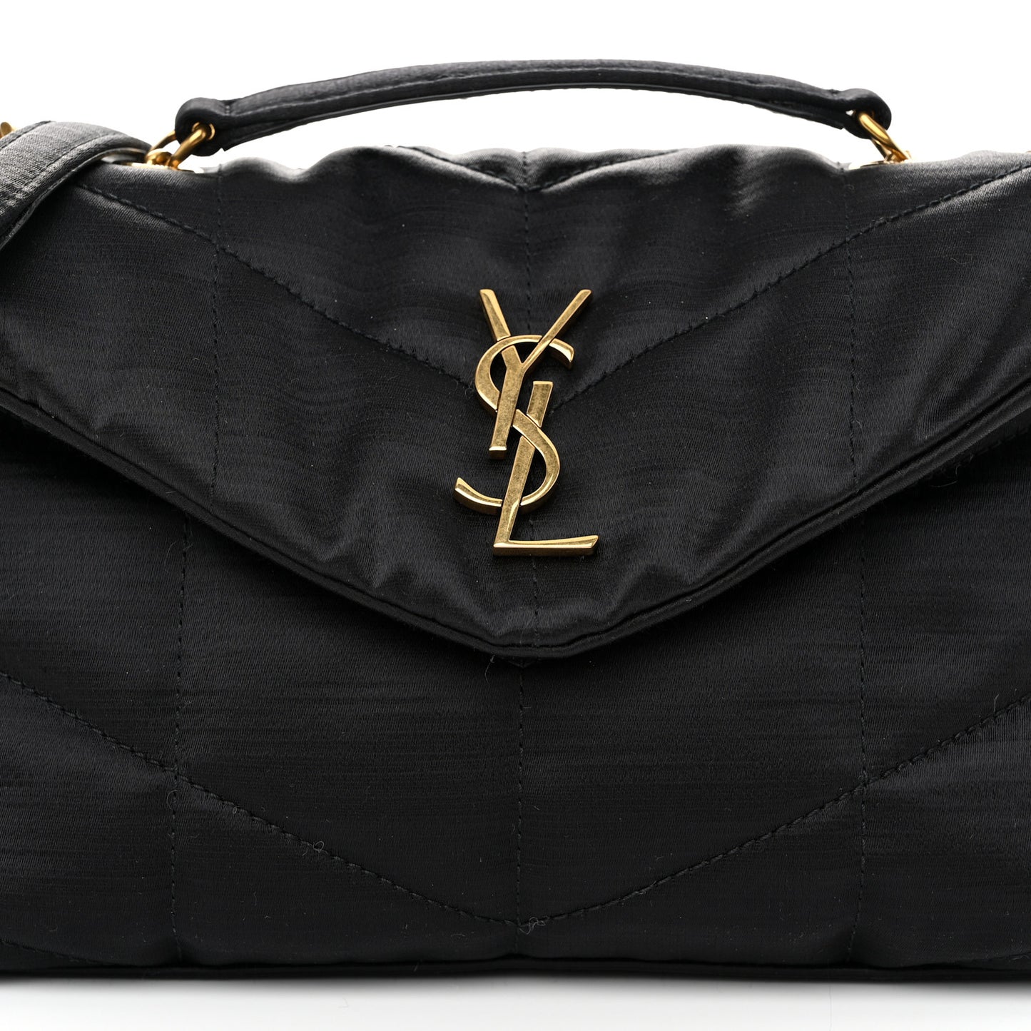 Satin Quilted Toy Loulou Puffer Monogram Chain Satchel Black