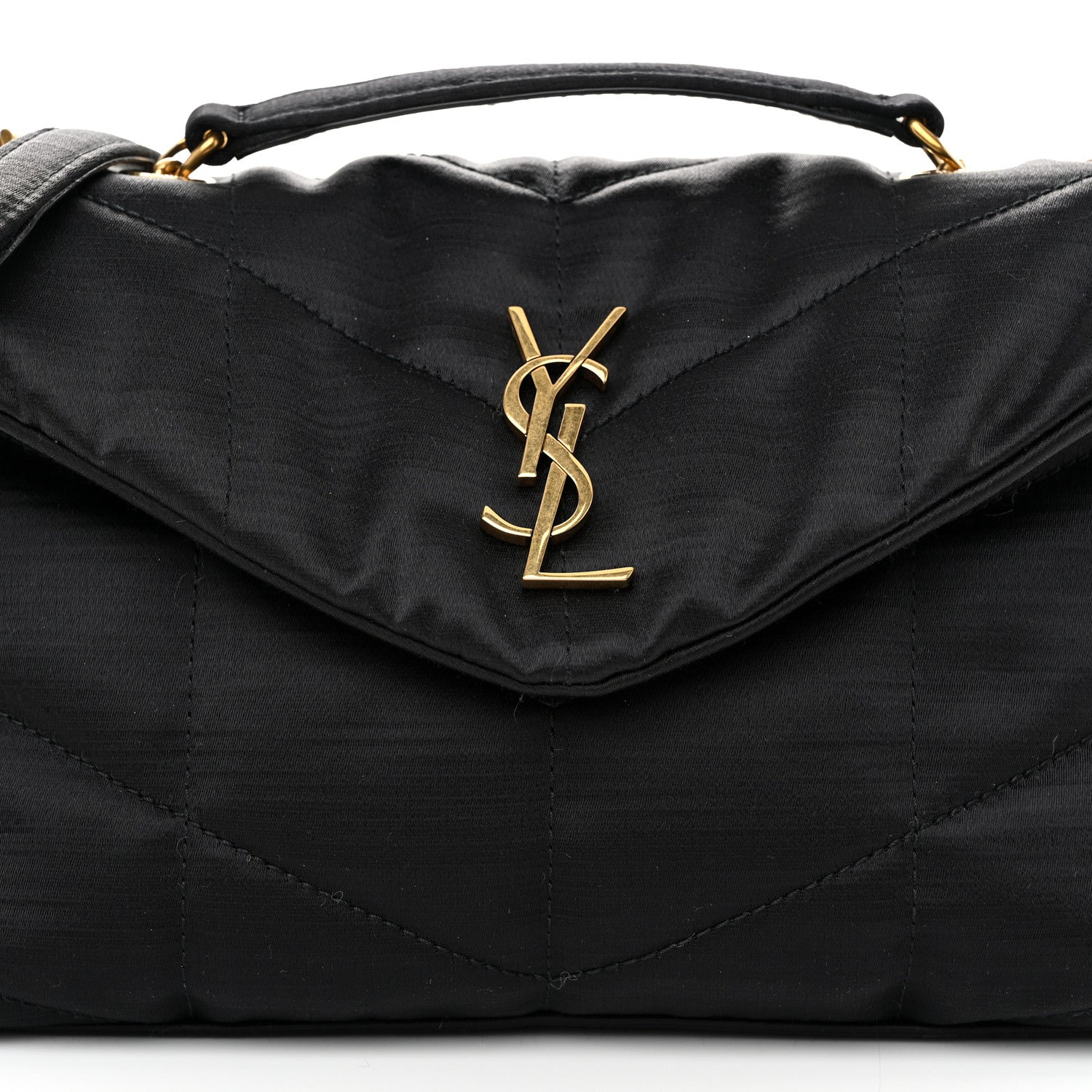 Saint Laurent Satin Quilted Toy Loulou Puffer Monogram Chain Satchel Black 8 of 10