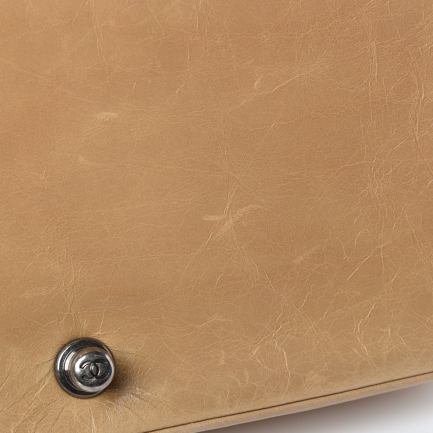 Glazed Calfskin Quilted Large Coco Boy Flap Beige