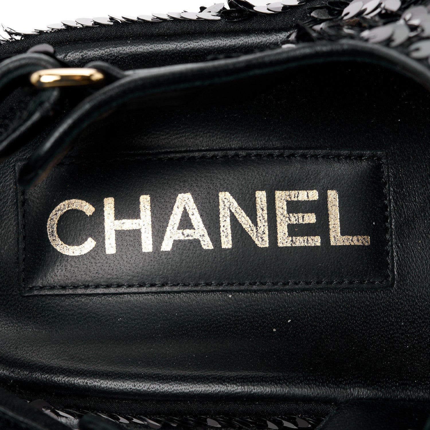 Chanel Sequin Knit Velcro Dad Sandals 38 Black 10 of 12