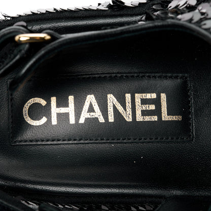 Chanel Sequin Knit Velcro Dad Sandals 38 Black 10 of 12