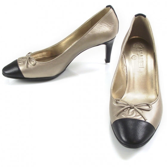 Leather CC Bow Pumps 36.5 C Black Gold