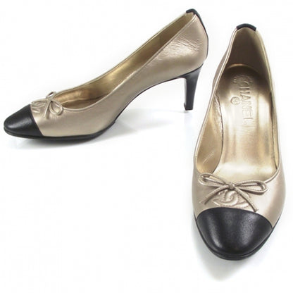 Chanel Leather CC Bow Pumps 36.5 C Black Gold 1 of 7