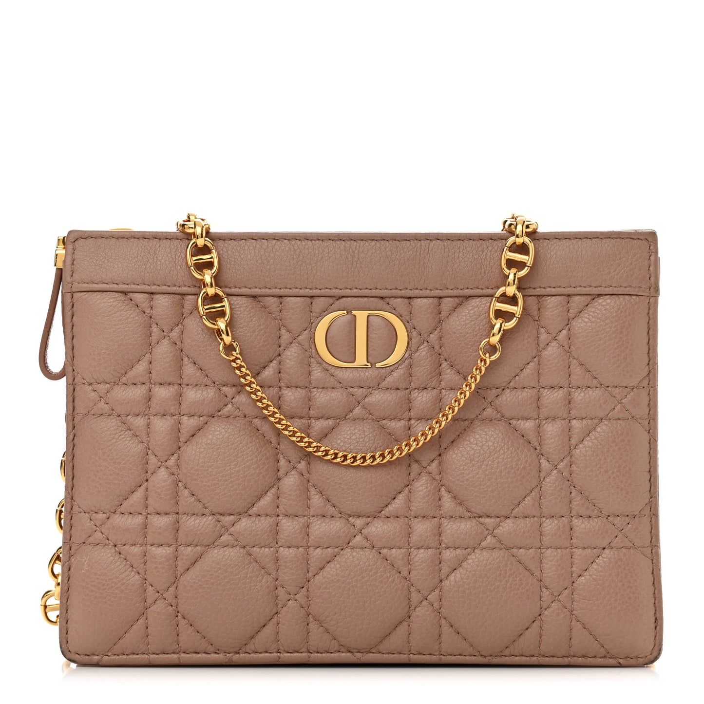 Calfskin Cannage Caro Zipped Pouch With Chain Fard
