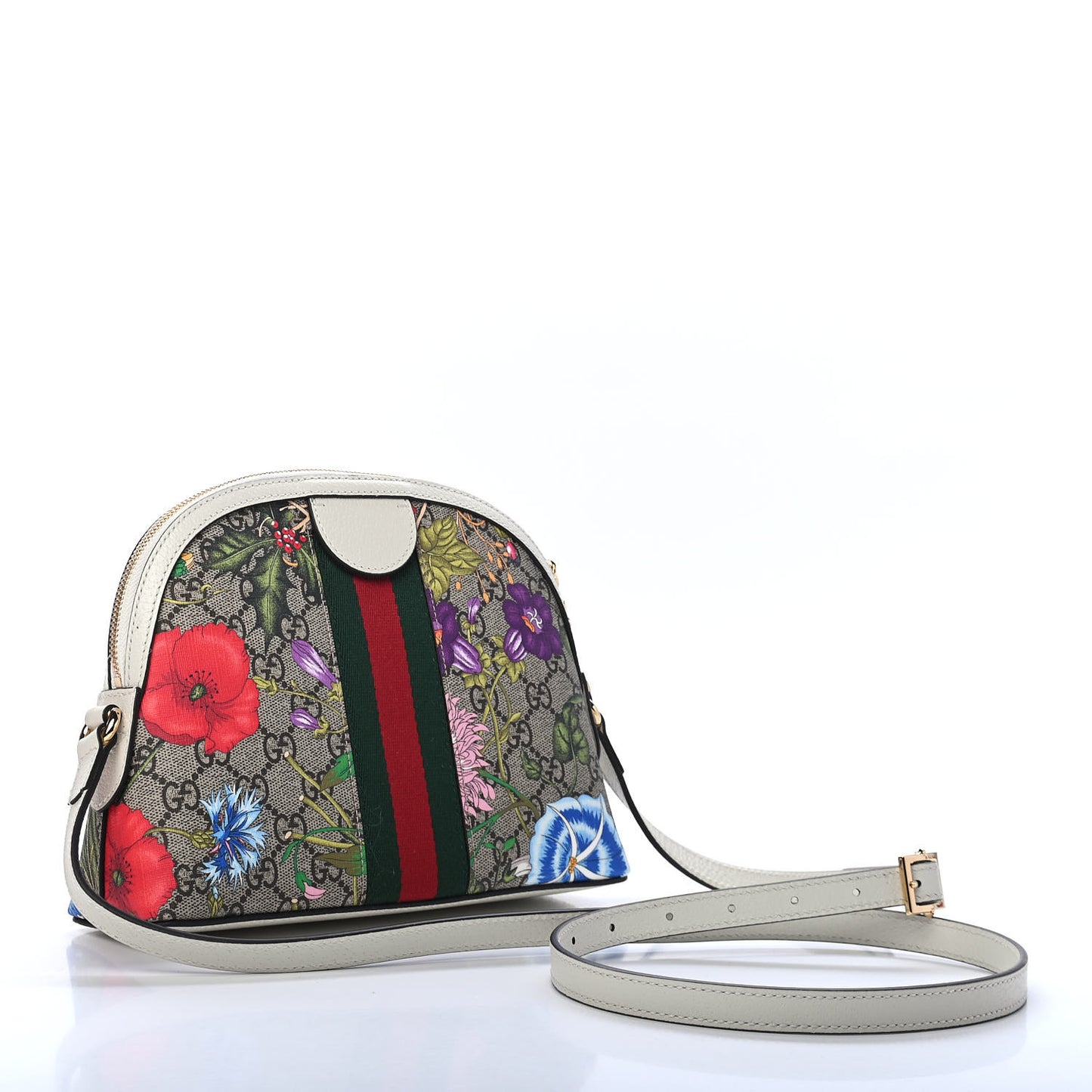 GG Supreme Monogram Flora Web GG Small Ophidia Dome Shoulder Bag White