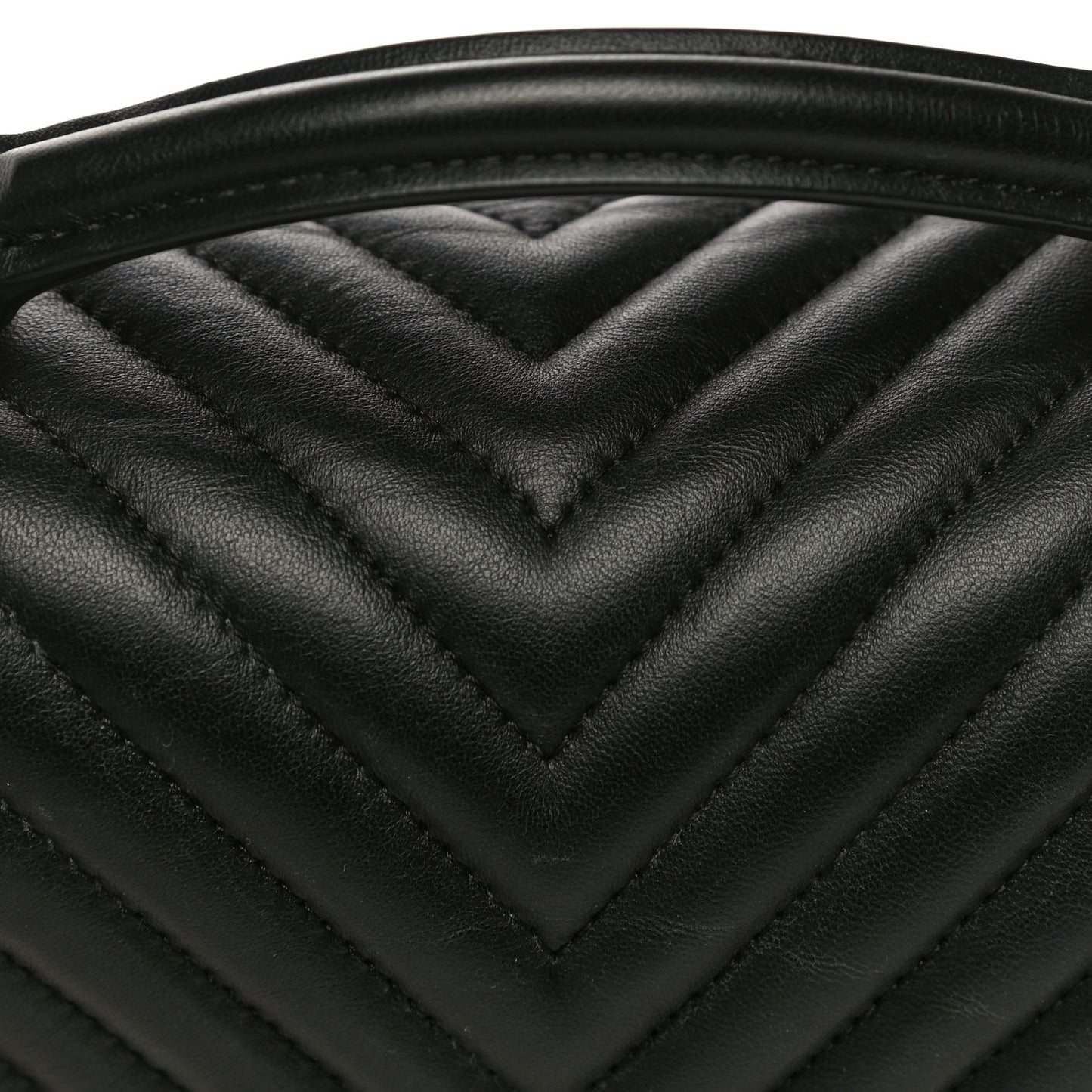 Lambskin Reverse Chevron Quilted Round Top Handle Flap Black