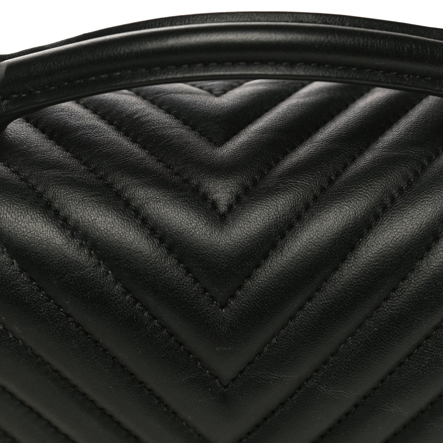 Chanel Lambskin Reverse Chevron Quilted Round Top Handle Flap Black 17 of 18