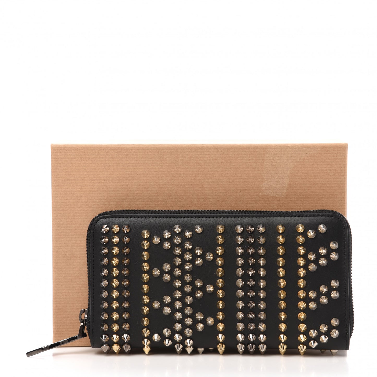 Calfskin Mix Chevron Spikes Panettone Zip Around Wallet Black