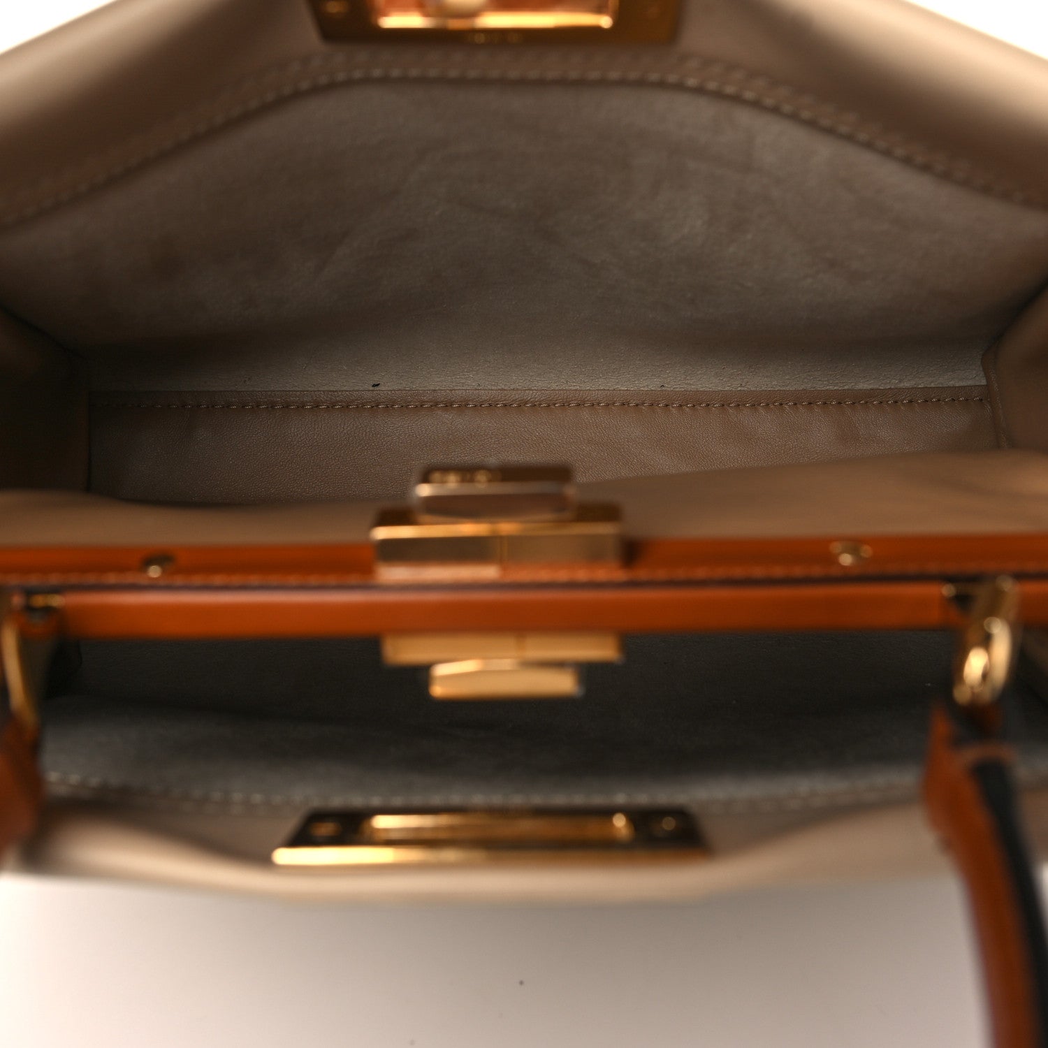 Fendi Vitello Seta Shiny Nappa Medium Peekaboo Iconic Satchel Deserto Mou 5 of 9
