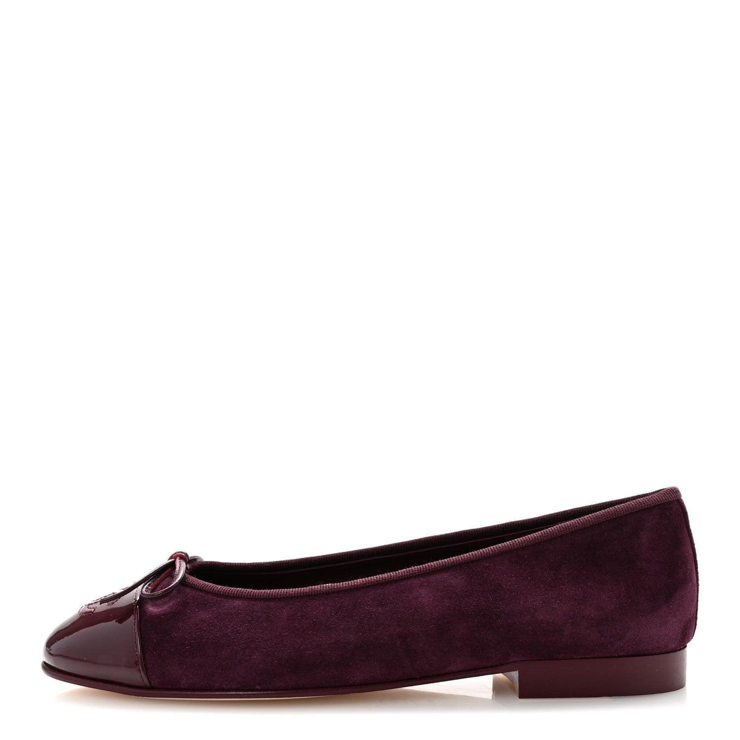 Chanel Suede Calfskin Patent Cap Toe CC Ballerina Flats 37 Burgundy 1 of 10