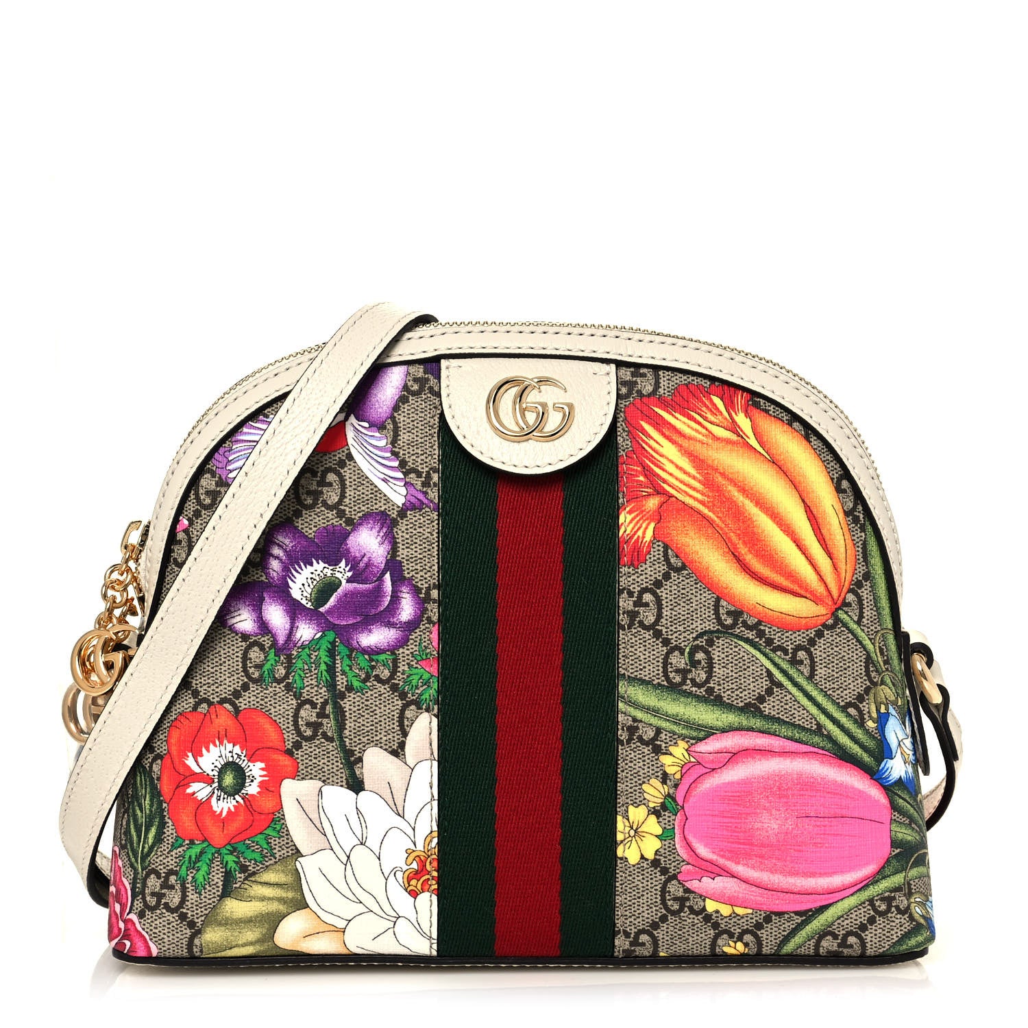 Gucci GG Supreme Monogram Flora Web GG Small Ophidia Dome Shoulder Bag White 1 of 13