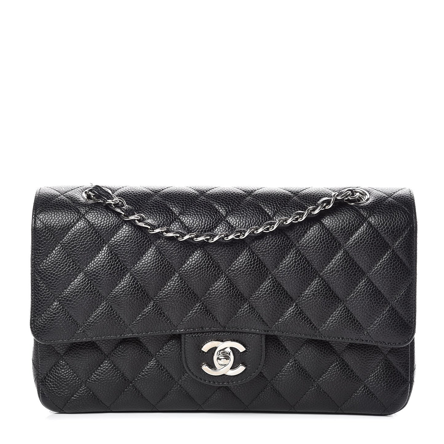 Caviar Quilted Medium Double Flap Black