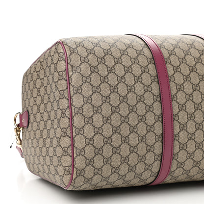 Gucci GG Supreme Monogram Selleria Calfskin Medium Carry On Duffle Bag Beige Ebony Peonia Flower 8 of 9