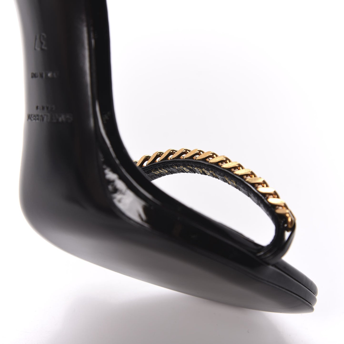 Patent Calfskin Chain Jane 110 Ankle Strap Sandals 37 Black