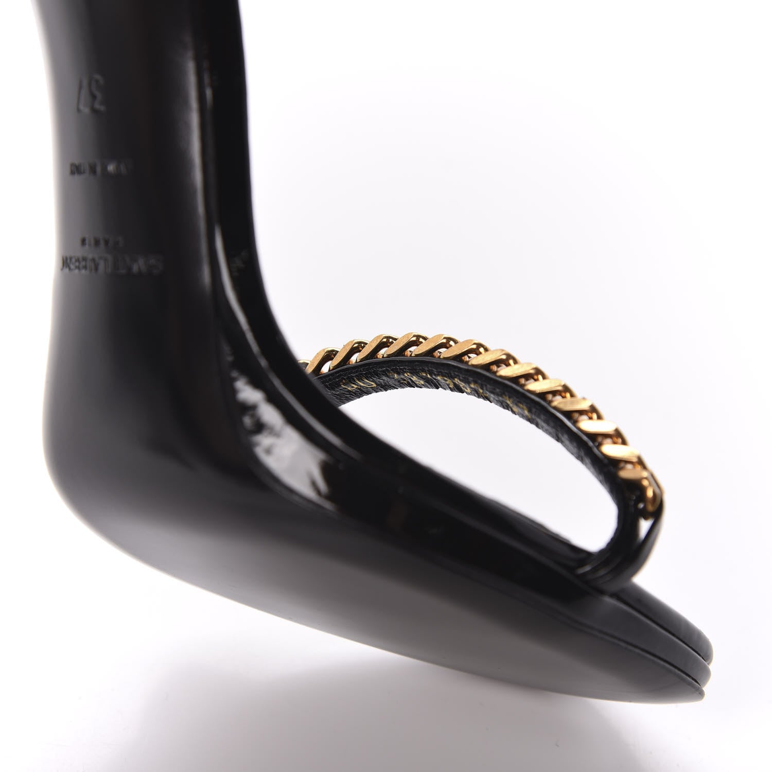 Saint Laurent Patent Calfskin Chain Jane 110 Ankle Strap Sandals 37 Black 8 of 8