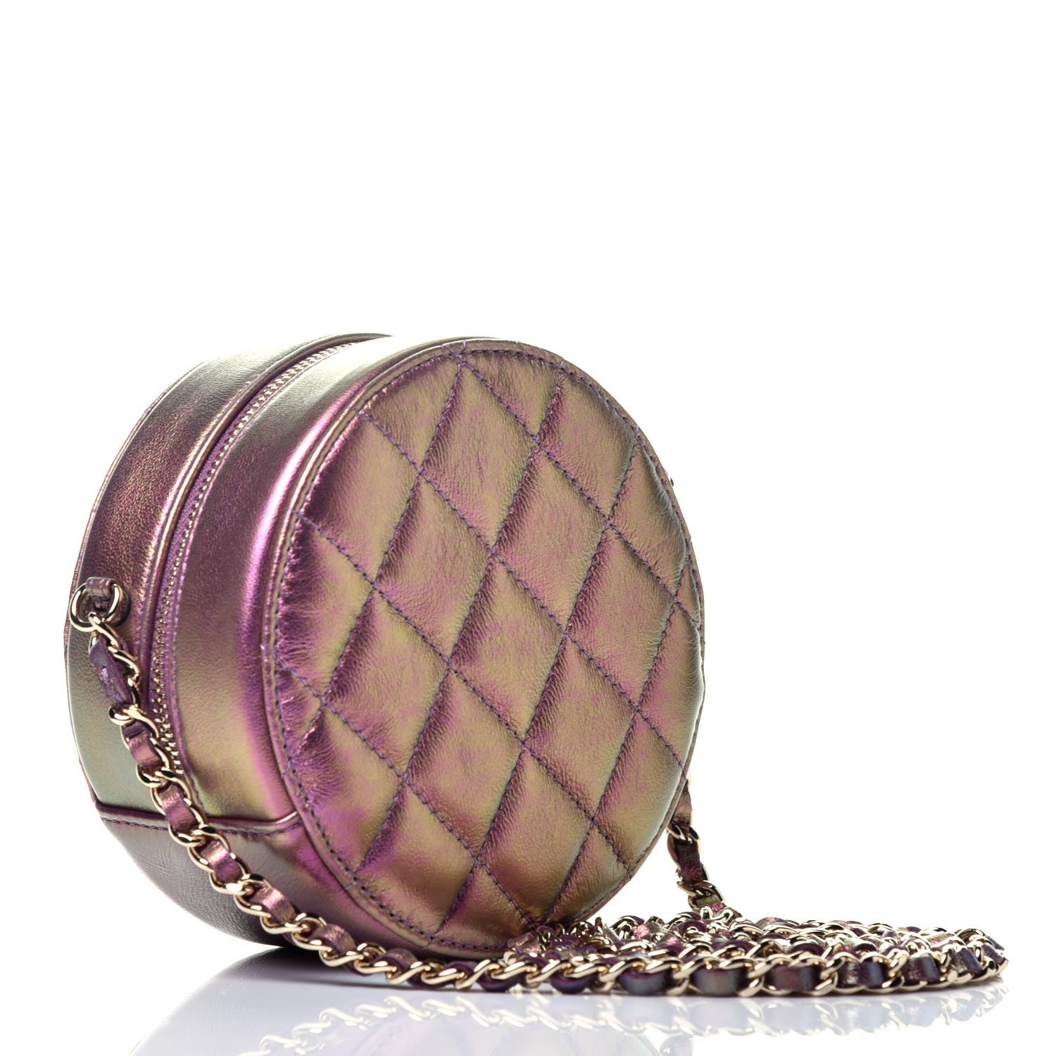 Chanel Iridescent Lambskin Quilted Round Clutch With Chain Purple 3 of 9