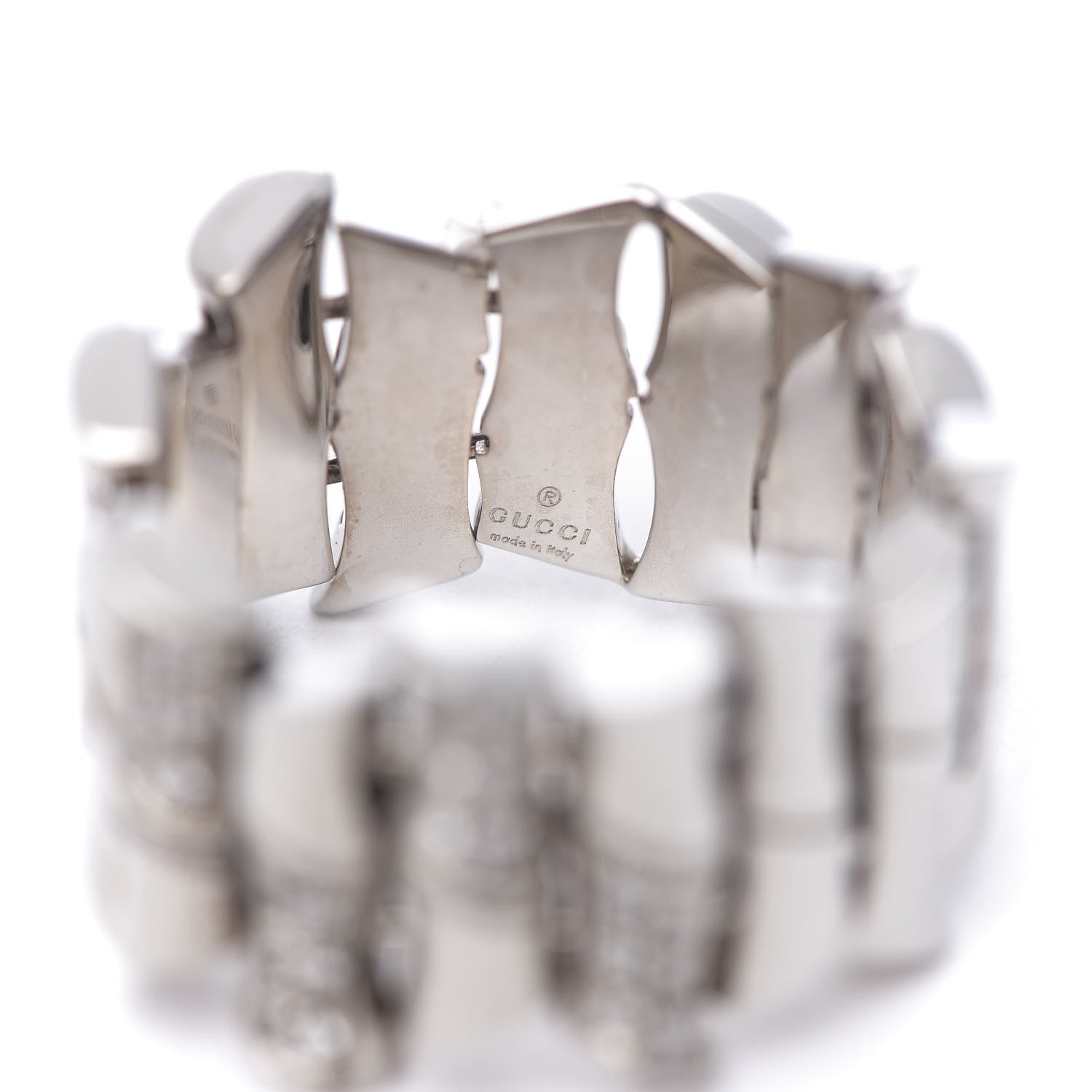 Gucci 18K White Gold Diamond Bamboo Band Ring 54 6.75 4 of 5