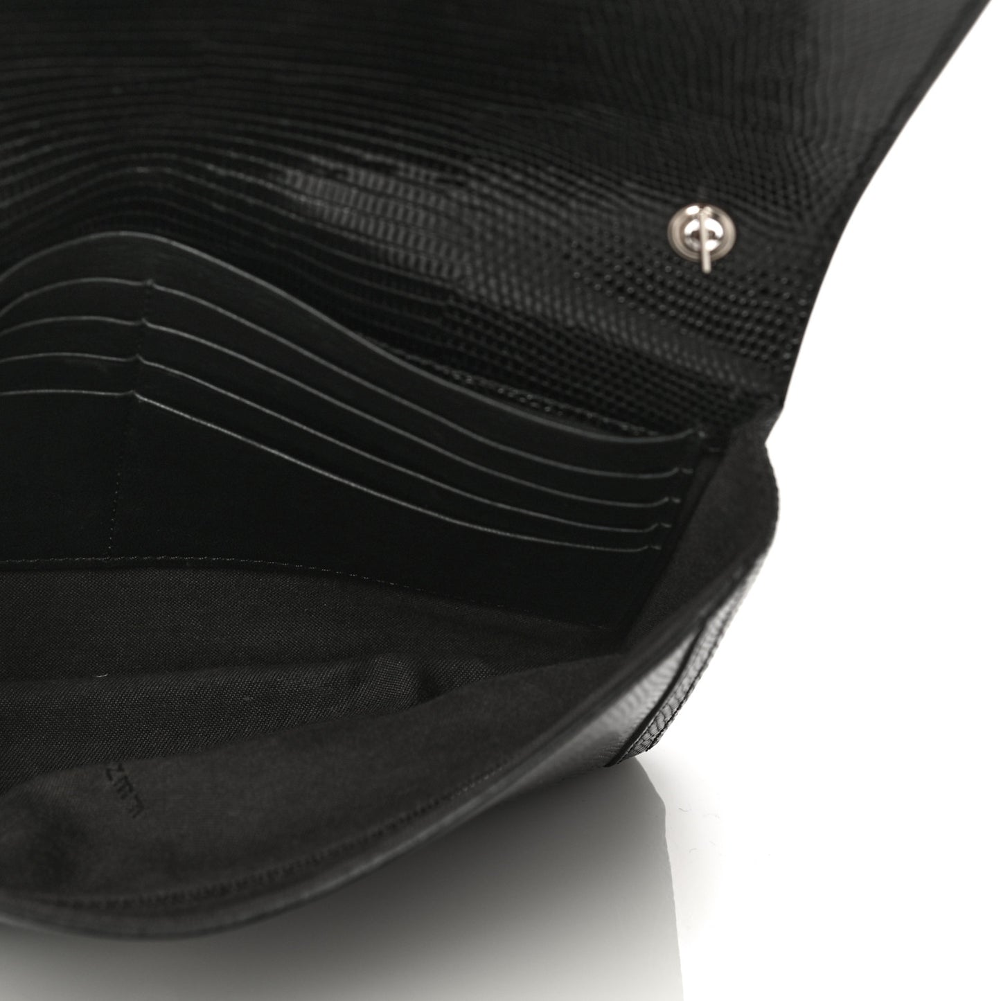 Calfskin Lizard Embossed Wallet on Chain Black