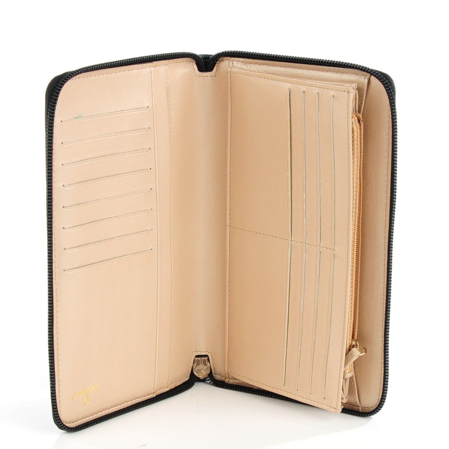 Chanel Lambskin Camellia Embossed Large Zip Around Gusset Wallet Black 5 of 8