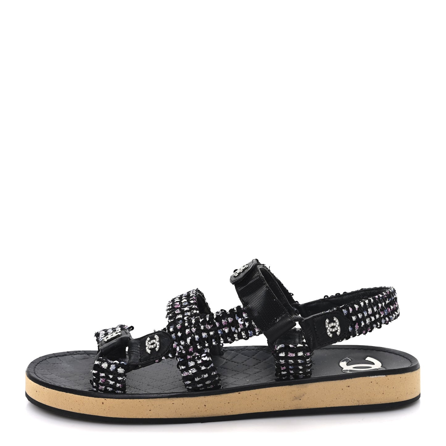 Glittered Tweed Lambskin Dad Sandals 40 Black Multicolor