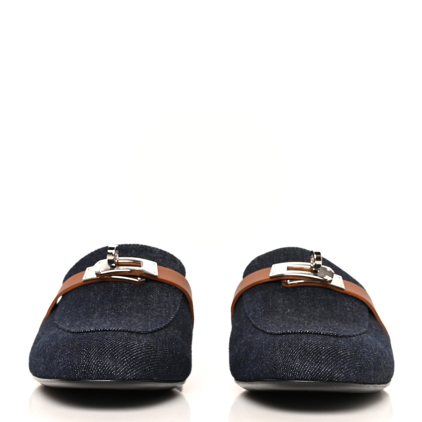 Calfskin Denim Oz Mules 39.5 Bleu Brut Gold