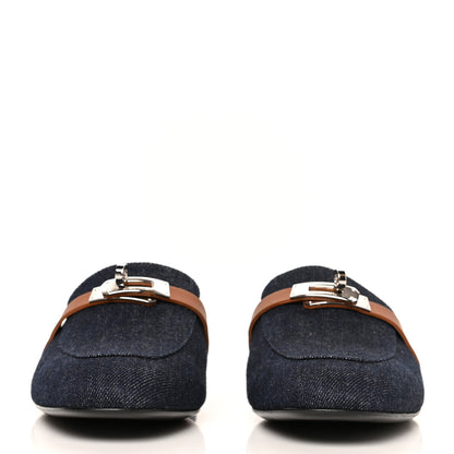 Hermes Calfskin Denim Oz Mules 39.5 Bleu Brut Gold 2 of 8