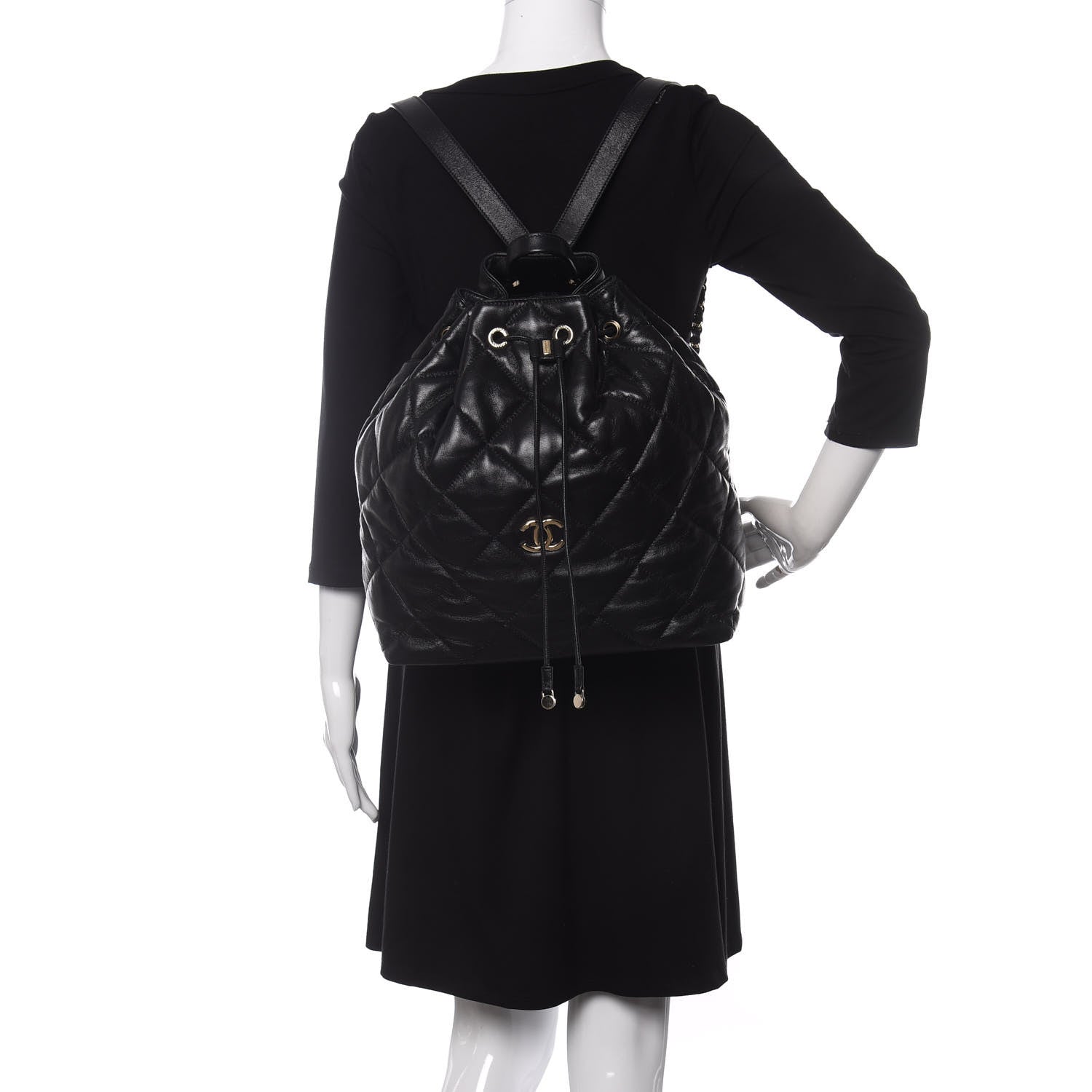 Chanel Lambskin Quilted Drawstring Backpack Black 3 of 9