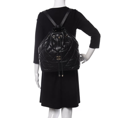 Chanel Lambskin Quilted Drawstring Backpack Black 3 of 9