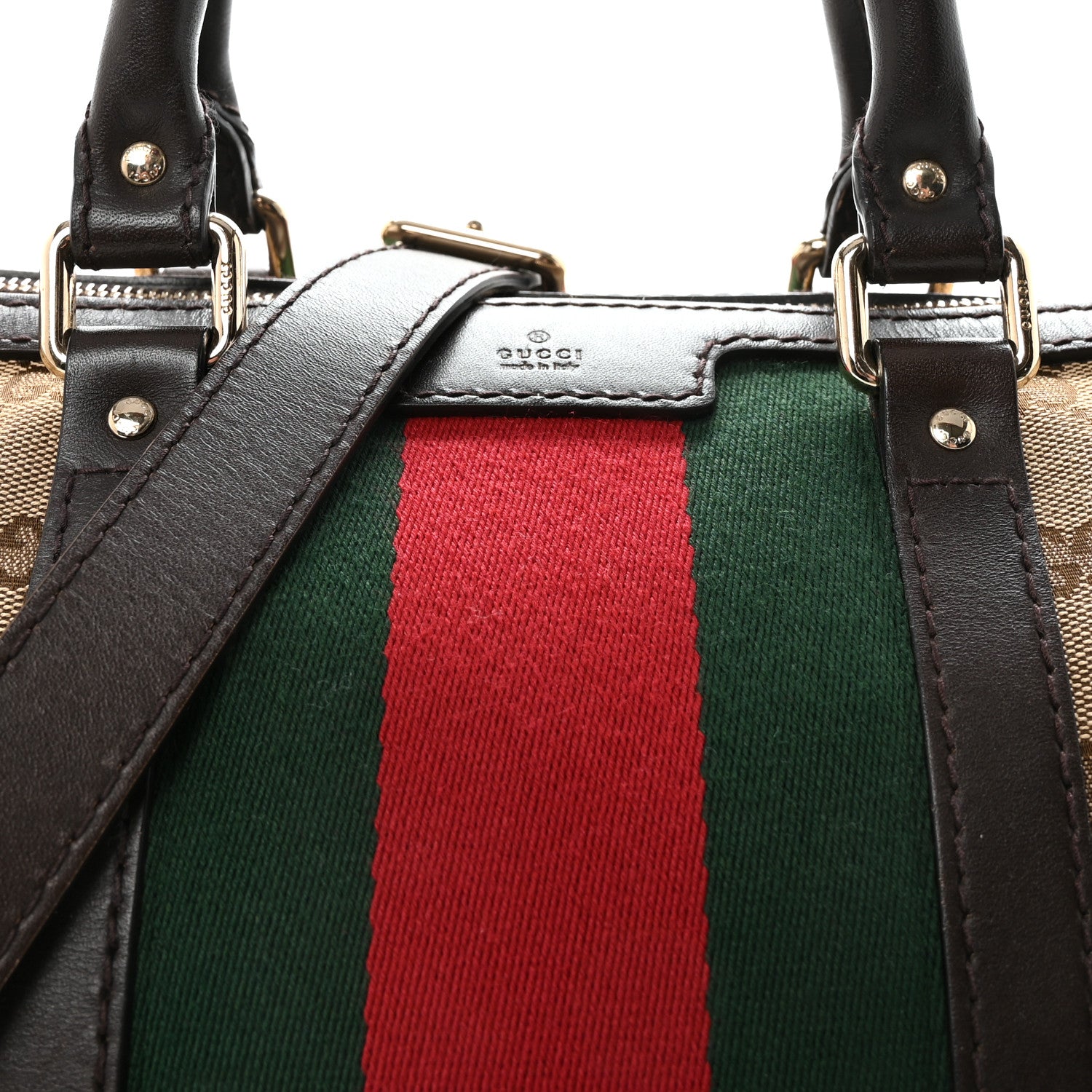 Gucci Monogram Selleria Calfskin Vintage Web Medium Boston Beige Ebony Cocoa 8 of 10