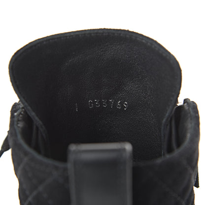 Chanel Suede Quilted CC Lace Up Combat Boots 37.5 Black 7 of 8