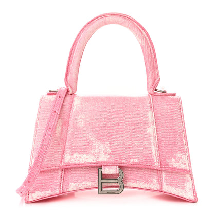 Balenciaga Nappa Denim Printed Small Hourglass Top Handle Bag Denim Pink 1 of 11