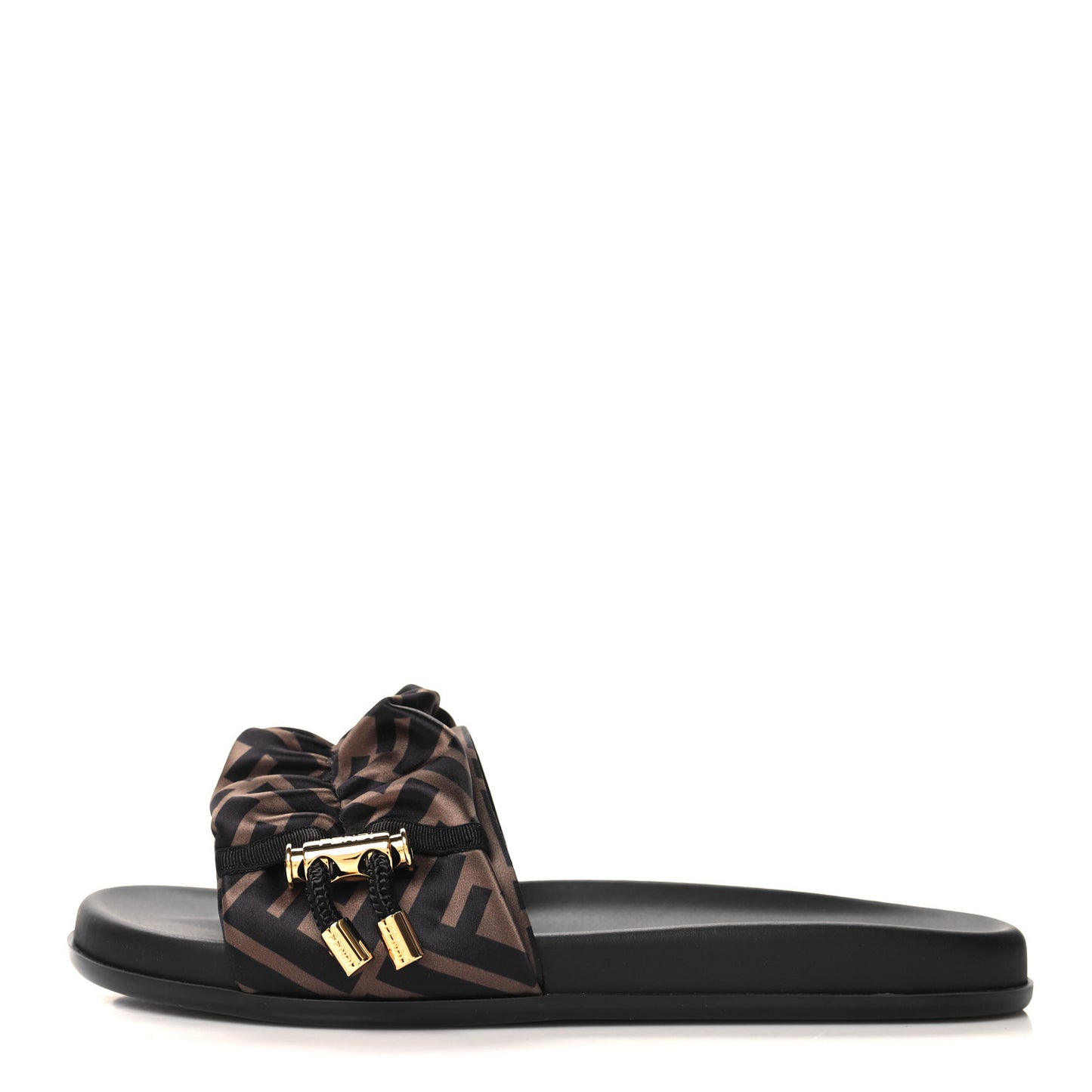 Satin FF Fendi Feel Slide Sandals 36.5 Tobacco Black