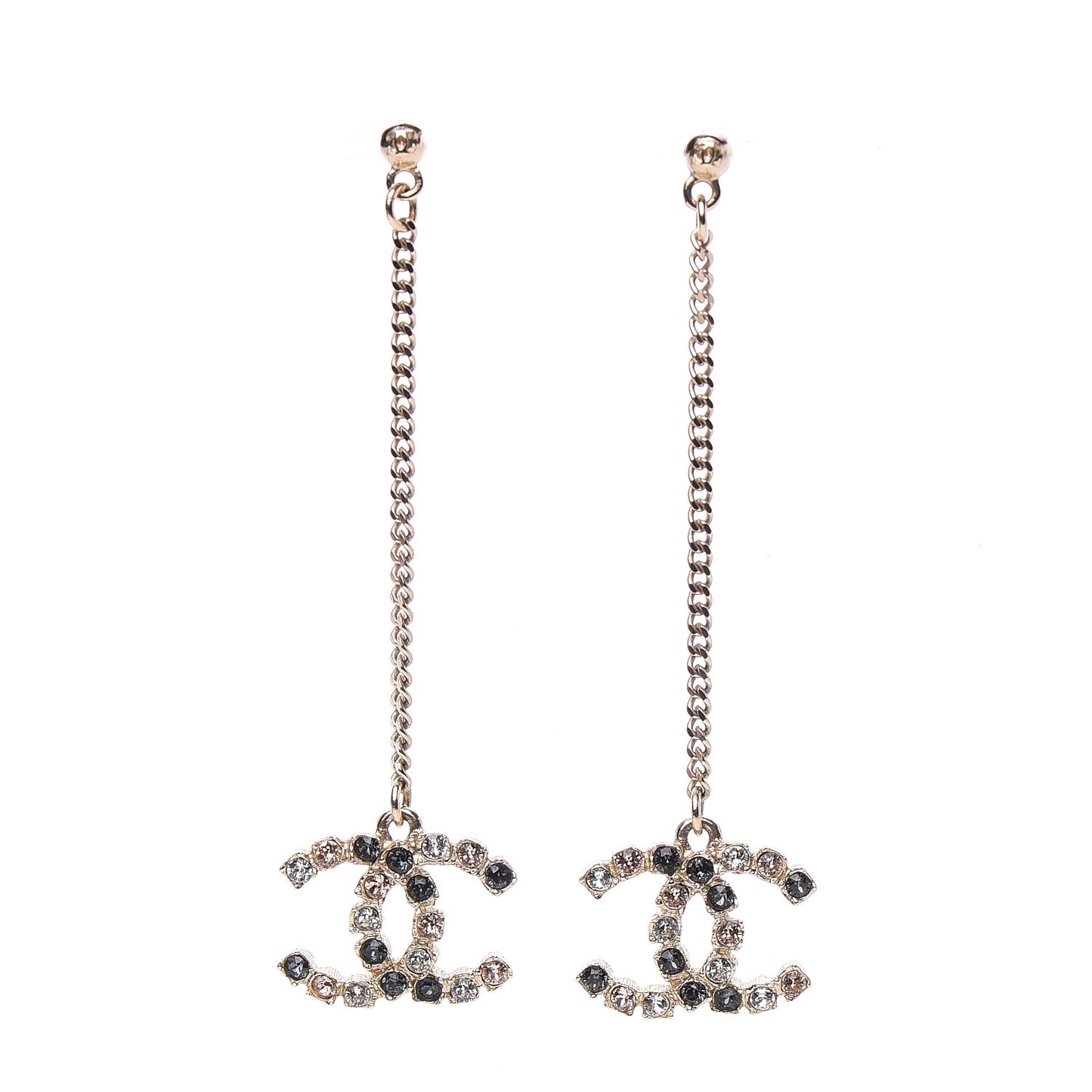 Crystal CC Drop Earrings Pink Grey Gold