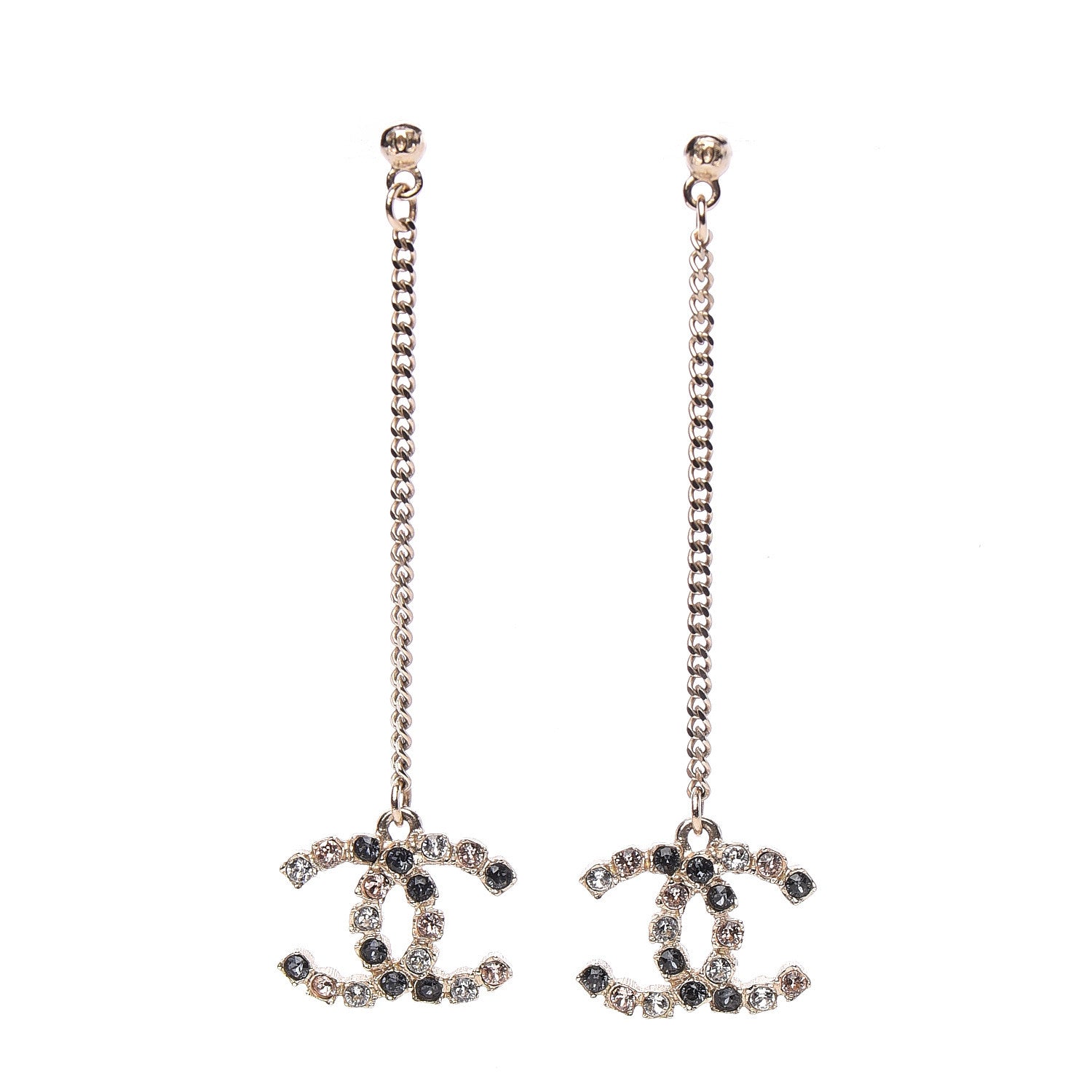 Chanel Crystal CC Drop Earrings Pink Grey Gold 1 of 4