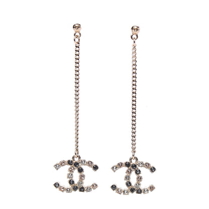 Chanel Crystal CC Drop Earrings Pink Grey Gold 1 of 4