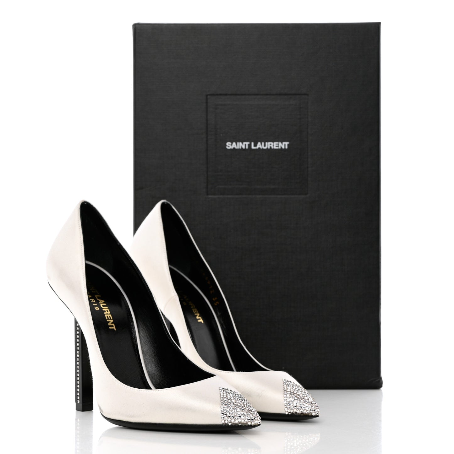 Satin Crystal Embellished Tower 110 Pump 35 White