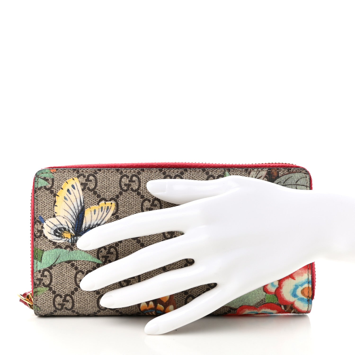 Gucci GG Supreme Monogram Tian Zip Around Wallet Beige Multicolor Red 2 of 15