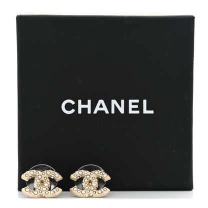 Chanel Pearl Crystal CC Earrings Light Gold 5 of 5