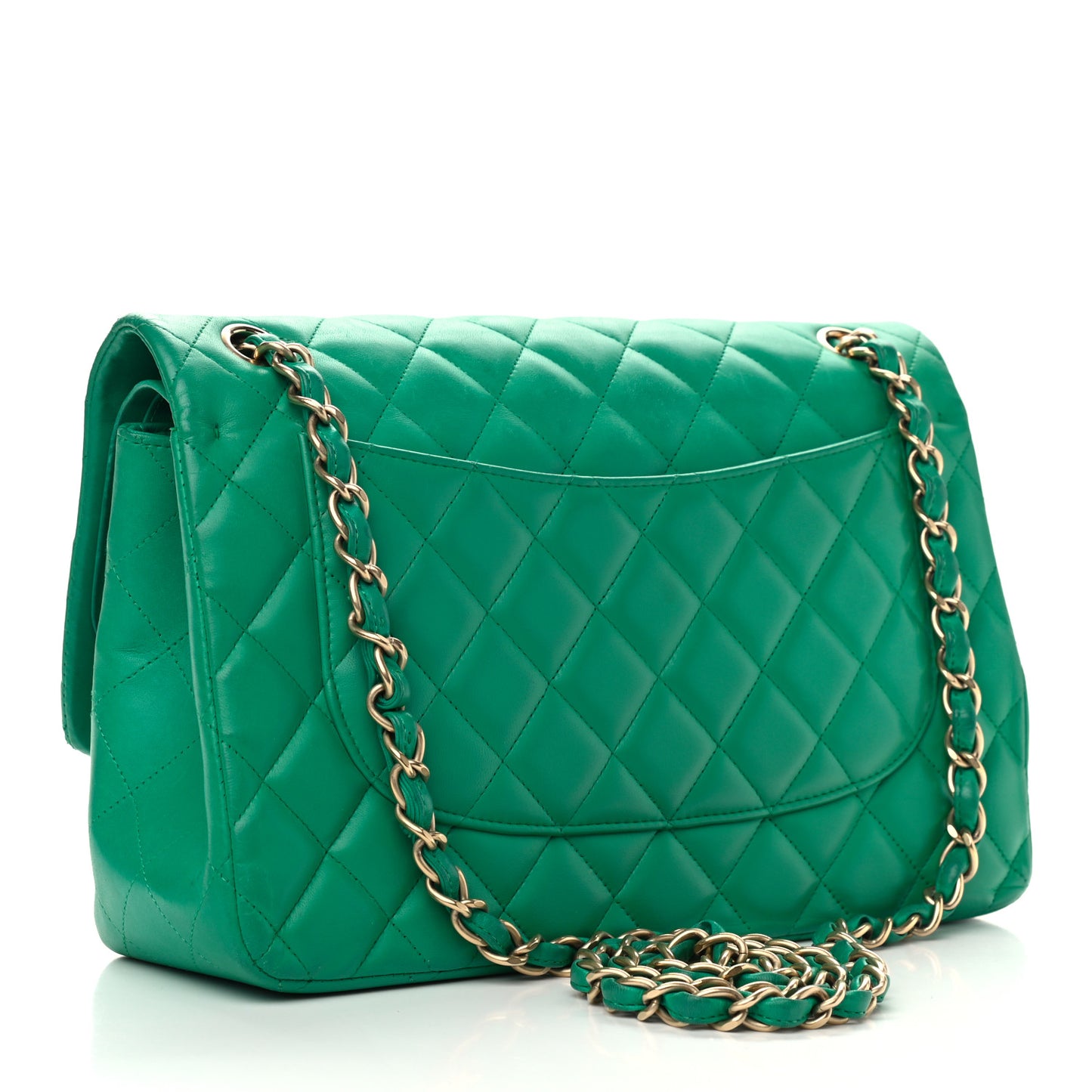 Lambskin Quilted Jumbo Double Flap Green