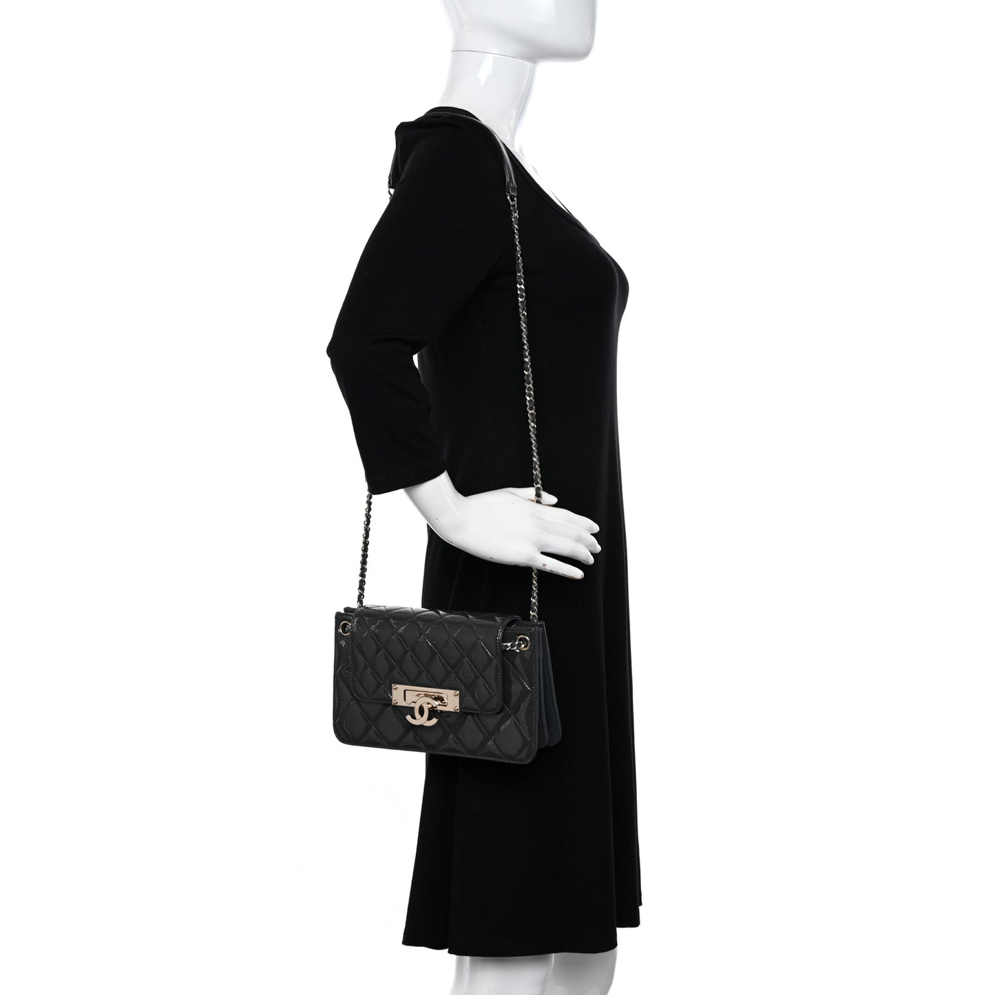 Patent Golden Class Accordion Flap Bag Dark Grey