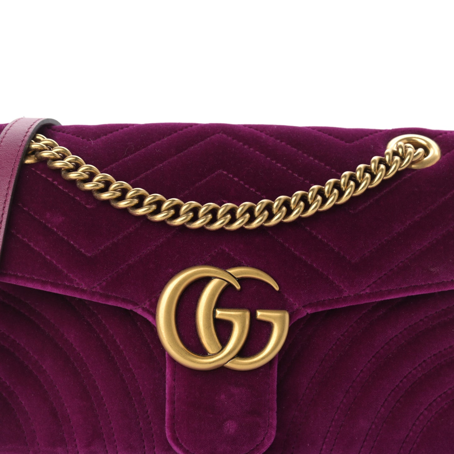 Velvet Matelasse Small GG Marmont Shoulder Bag Fuchsia Violet Cyclamen