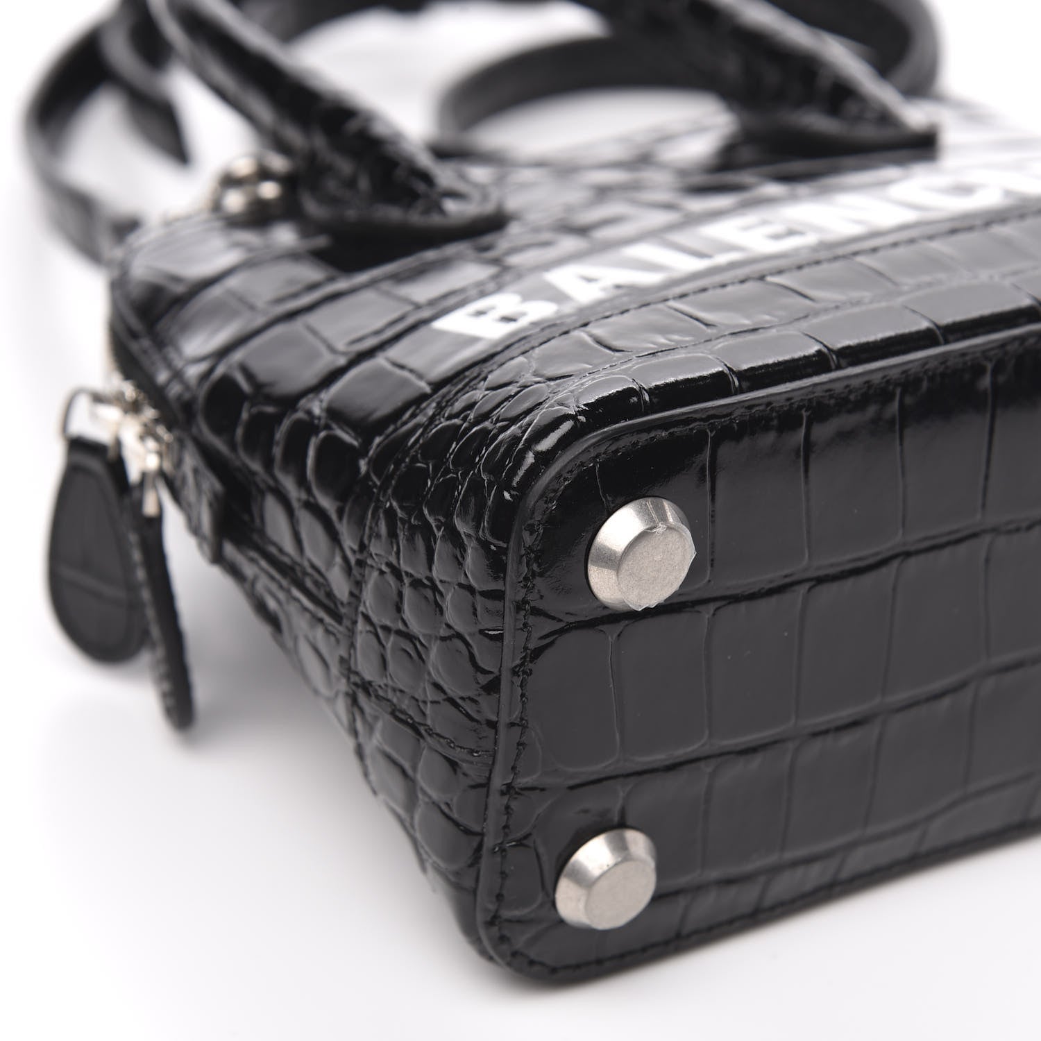 Balenciaga Shiny Calfskin Logo Crocodile Embossed XXS Ville Top Handle Bag Black White 8 of 9