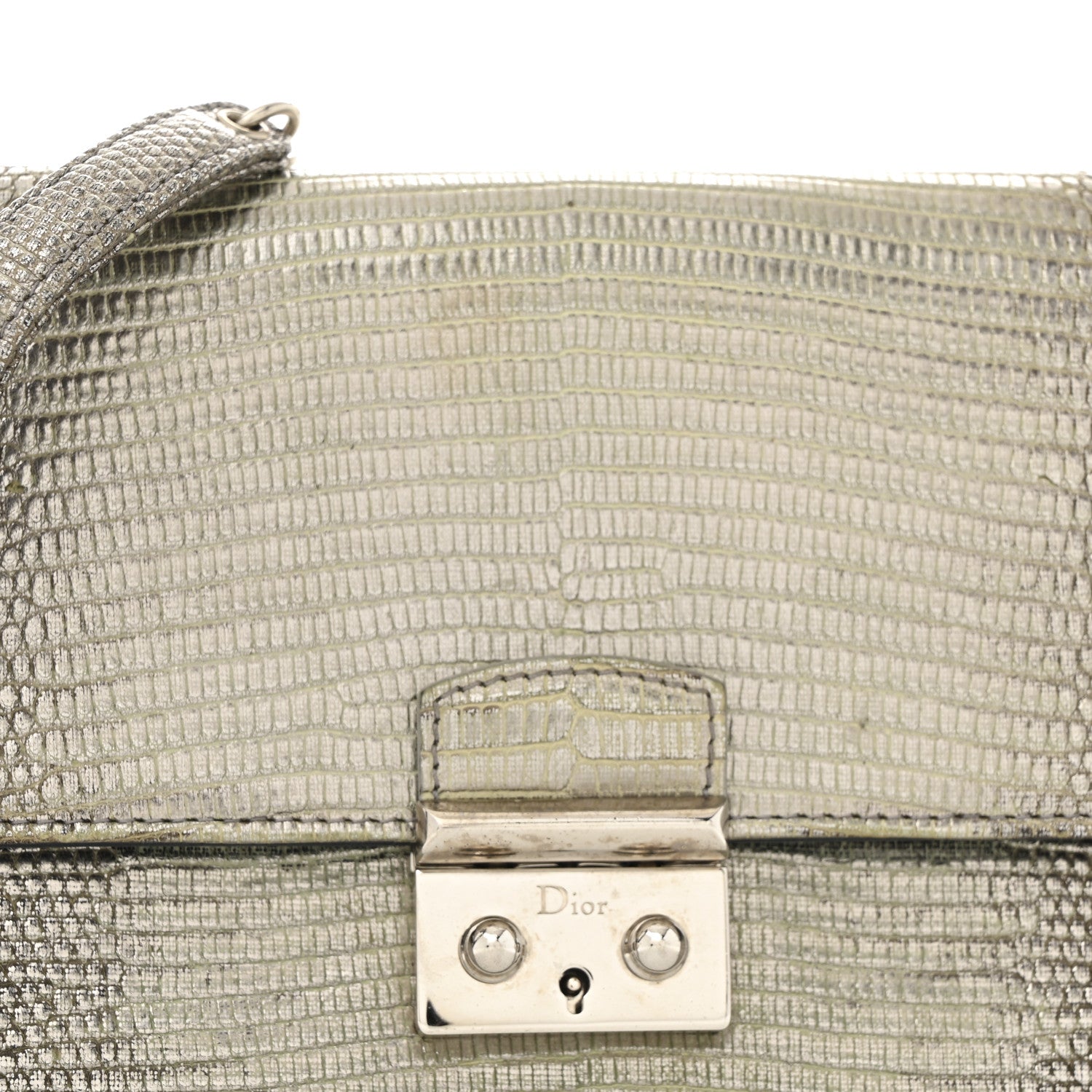 Christian Dior Metallic Lizard Miss Dior Promenade Pouch Gunmetal 8 of 12